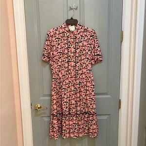 kate spade Pink & Black Floral Short-Sleeve Tiered Dress